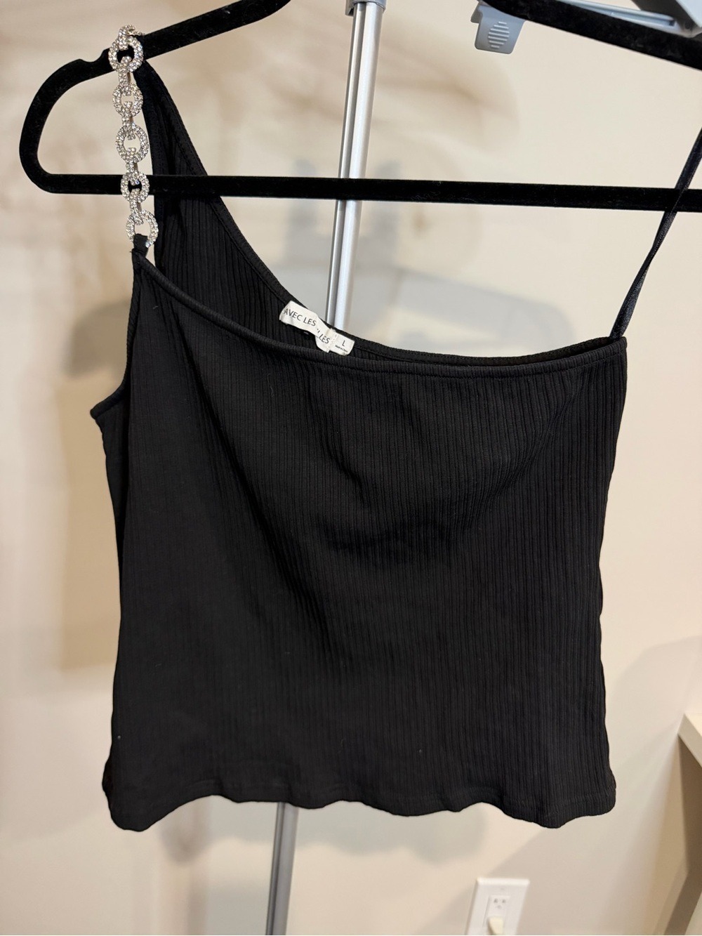 Avec Les Filles Rhinestone Chain Asymmetrical Ribbed Tank Size Large - Picture 3 of 6